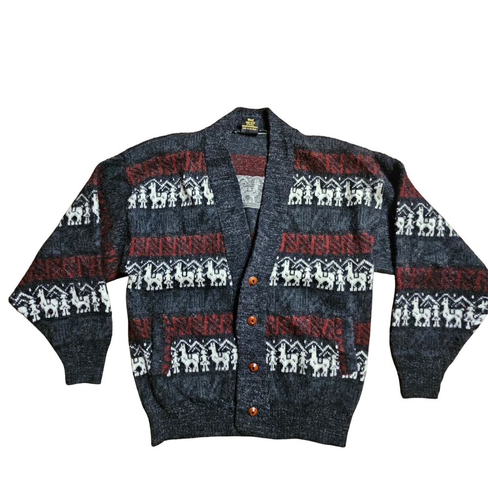 Vintage Tejidos Ruminahui Mens Wool Alpaca Cardigan Sweater XL Ecuador Cabincore